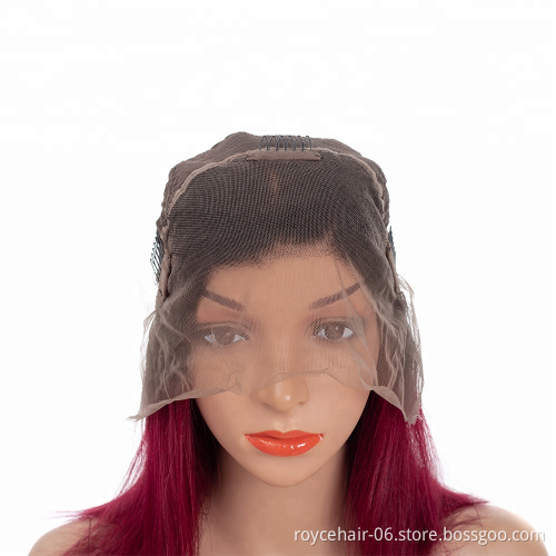 China Hair Manufacturer Straight Wig, Two Tune Color 1b 99j  Short Ombre Lace Front Wigs For Black Women